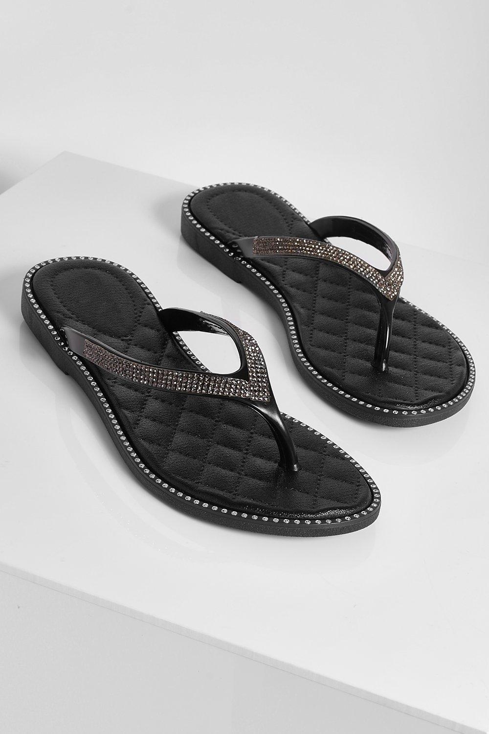 Black diamante sale flip flops