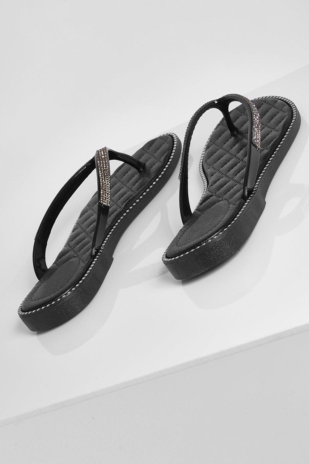 Black diamante clearance flip flops