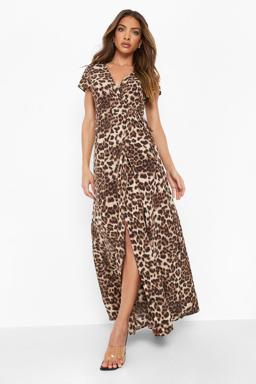 Women's Leopard Print Wrap Front Maxi ...