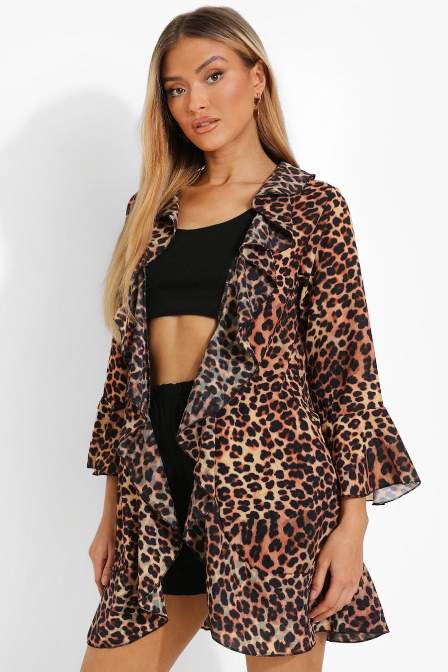 Kimono court imprimé léopard, Brown image number 1