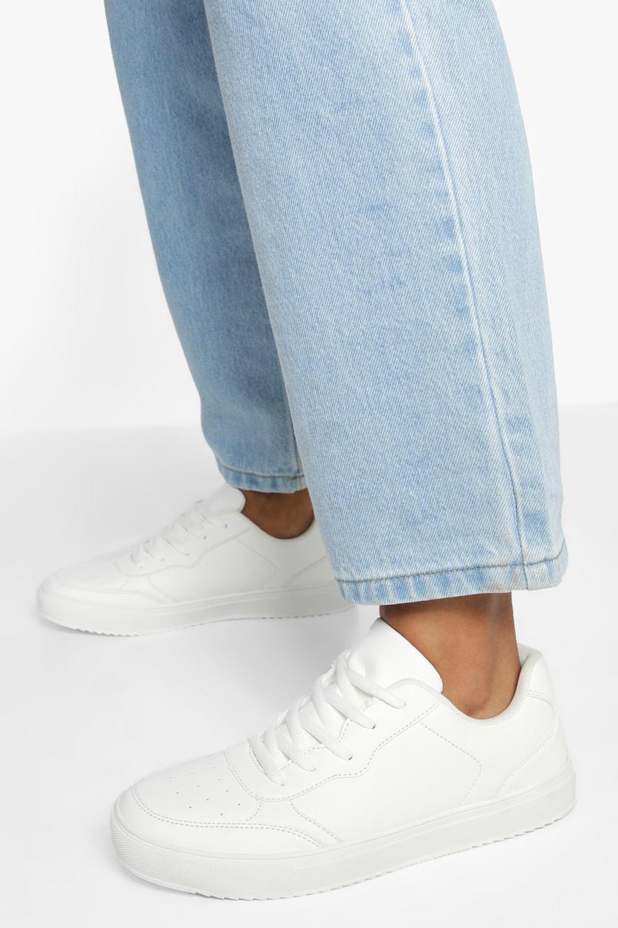 White Low Top Lace Up Sneakers image number 1