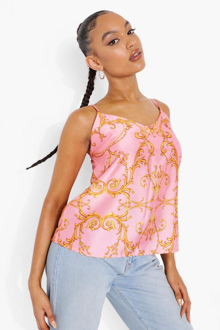 Pink Satin Scarf Print Camisole image number 1