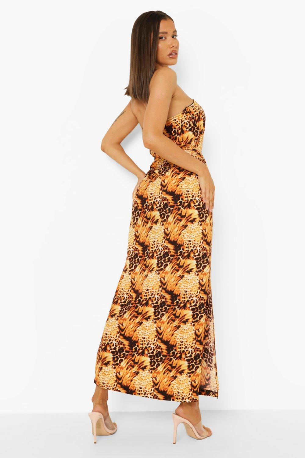 leopard print bandeau maxi dress