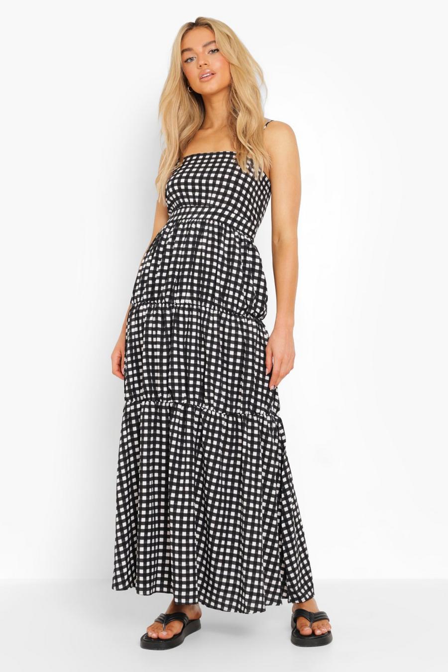 Black Check Tiered Maxi Dress image number 1