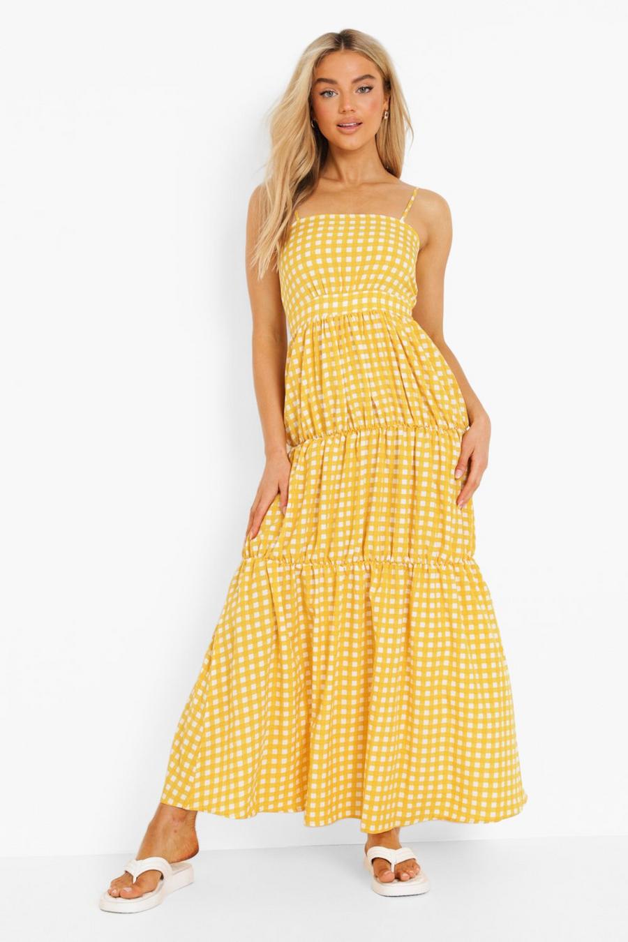 Yellow Check Tiered Maxi Dress image number 1