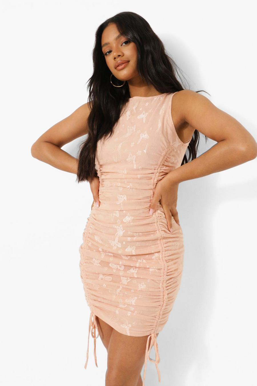 Pink Lace Ruched Side Mini Dress image number 1