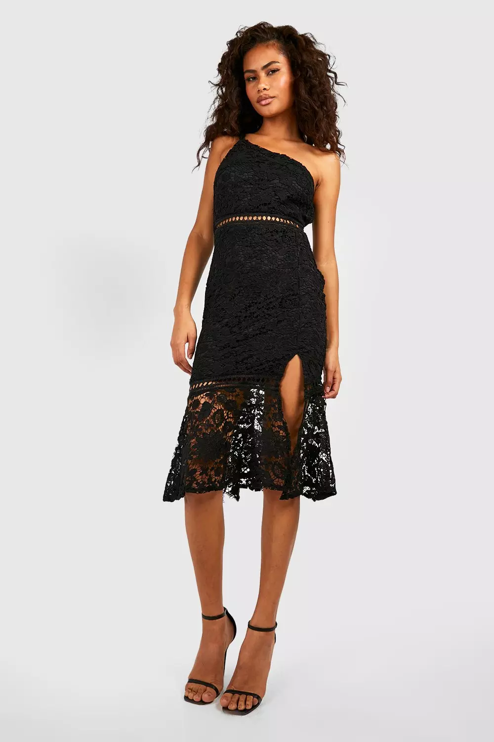 Black lace one shoulder dress hotsell