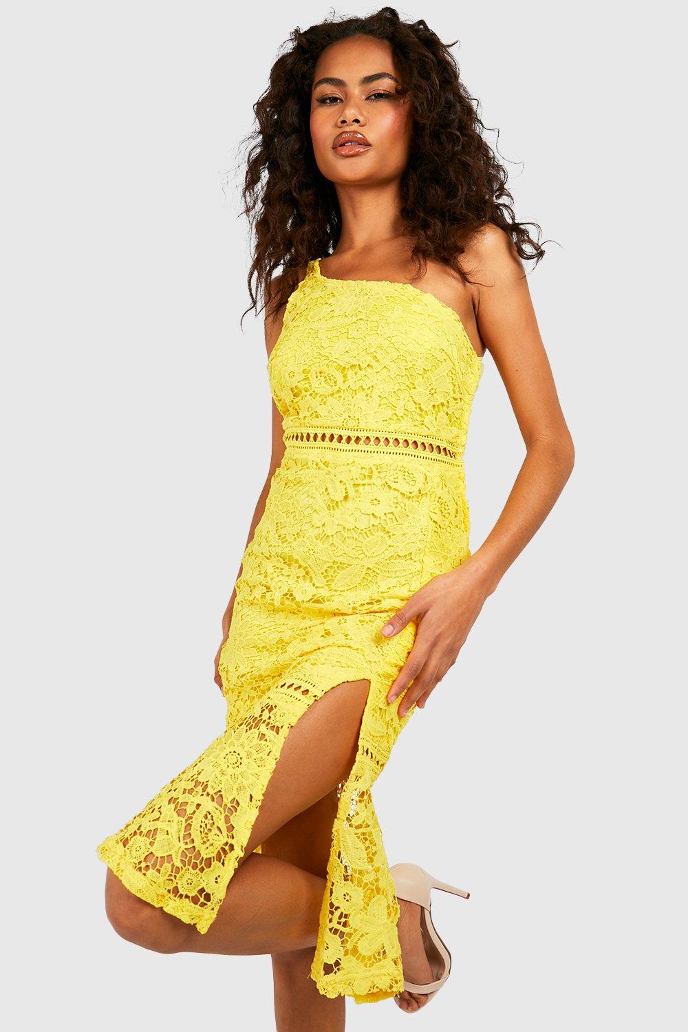 Mustard lace midi store dress