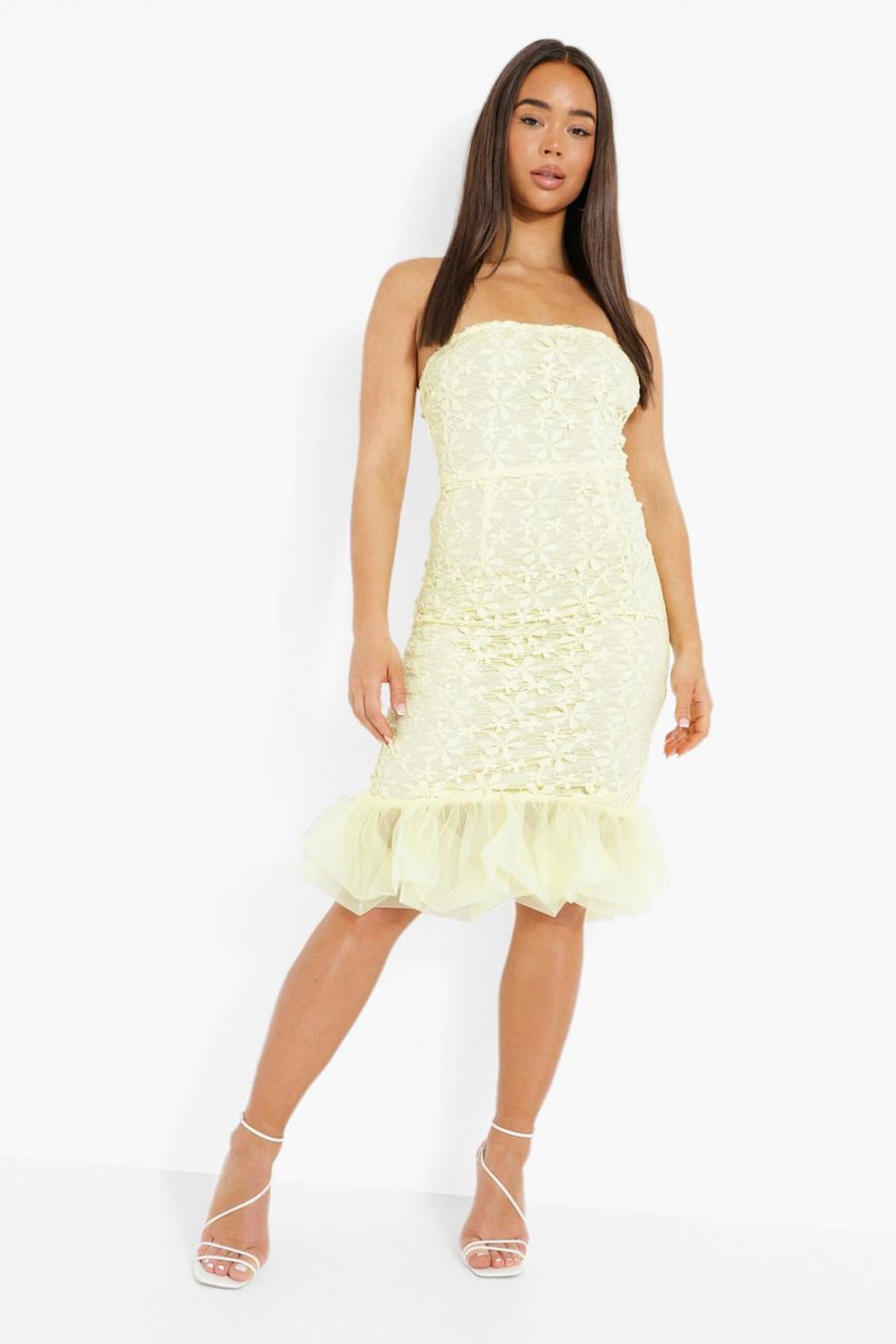 Lemon Bandeau Lace Ruffle Hem Midi Dress image number 1