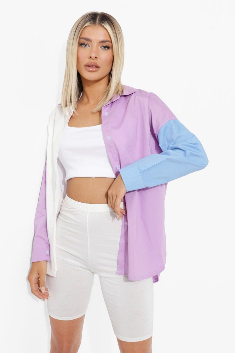 Lilac Colour Block Oversized Shirt image number 1
