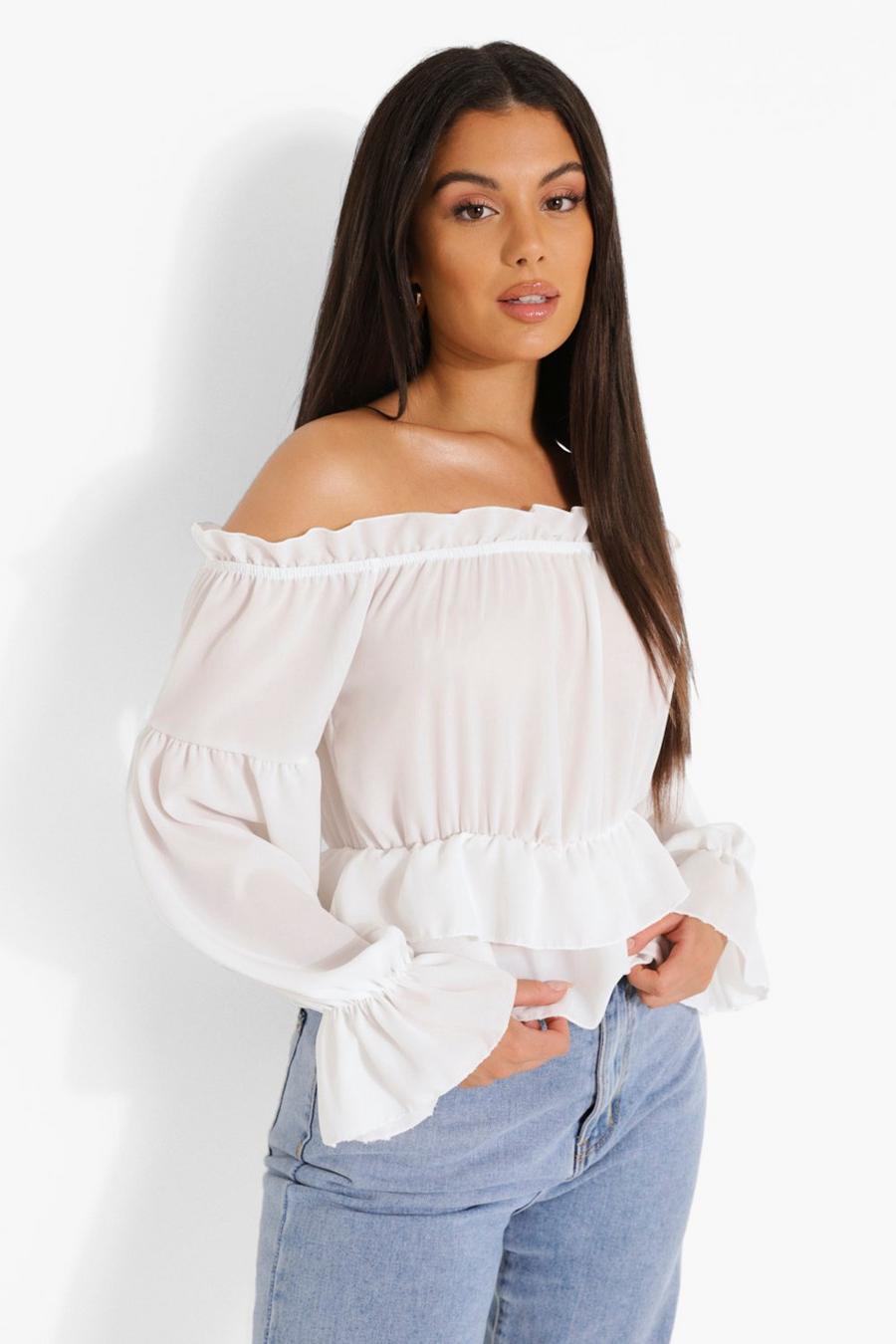 White Off The Shoulder Ruffle Detail Top image number 1