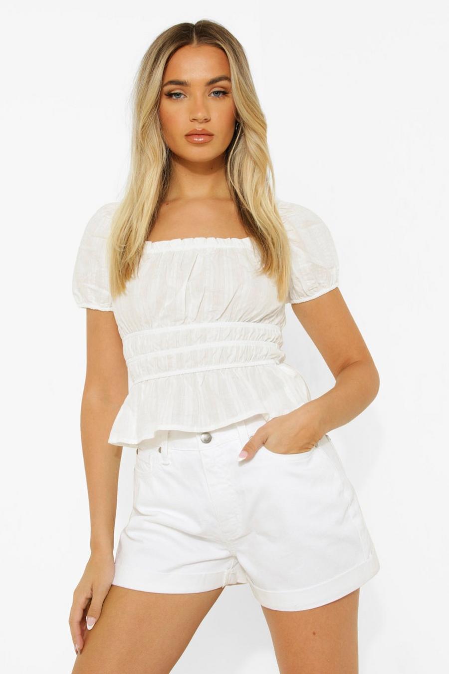 White Cotton Puff Sleeve Top image number 1