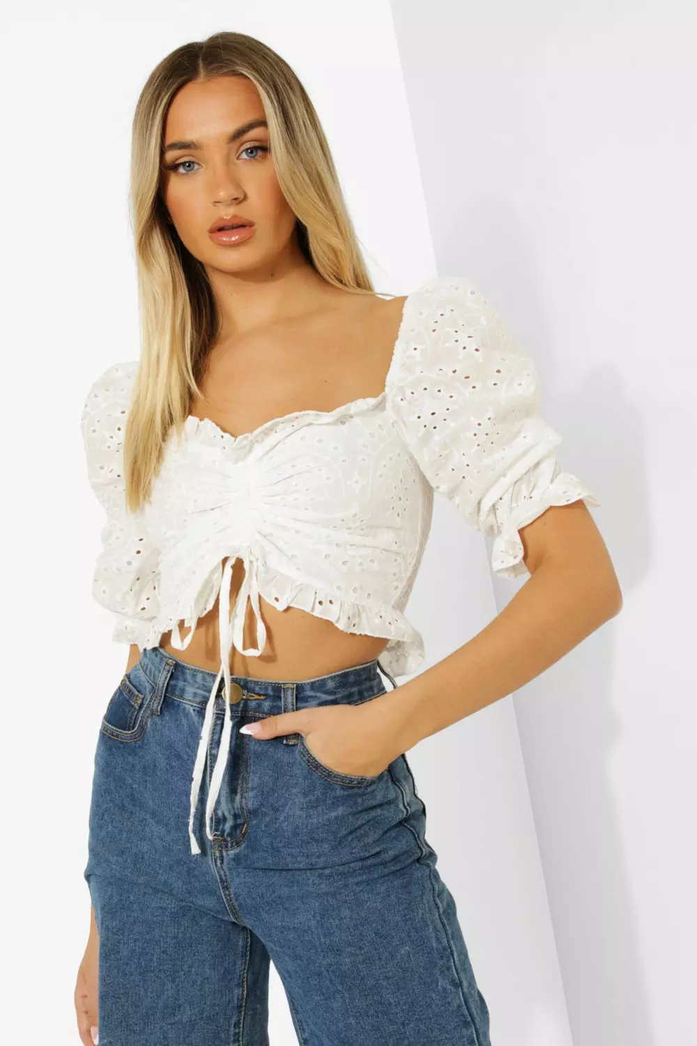 White ruched hot sale front top