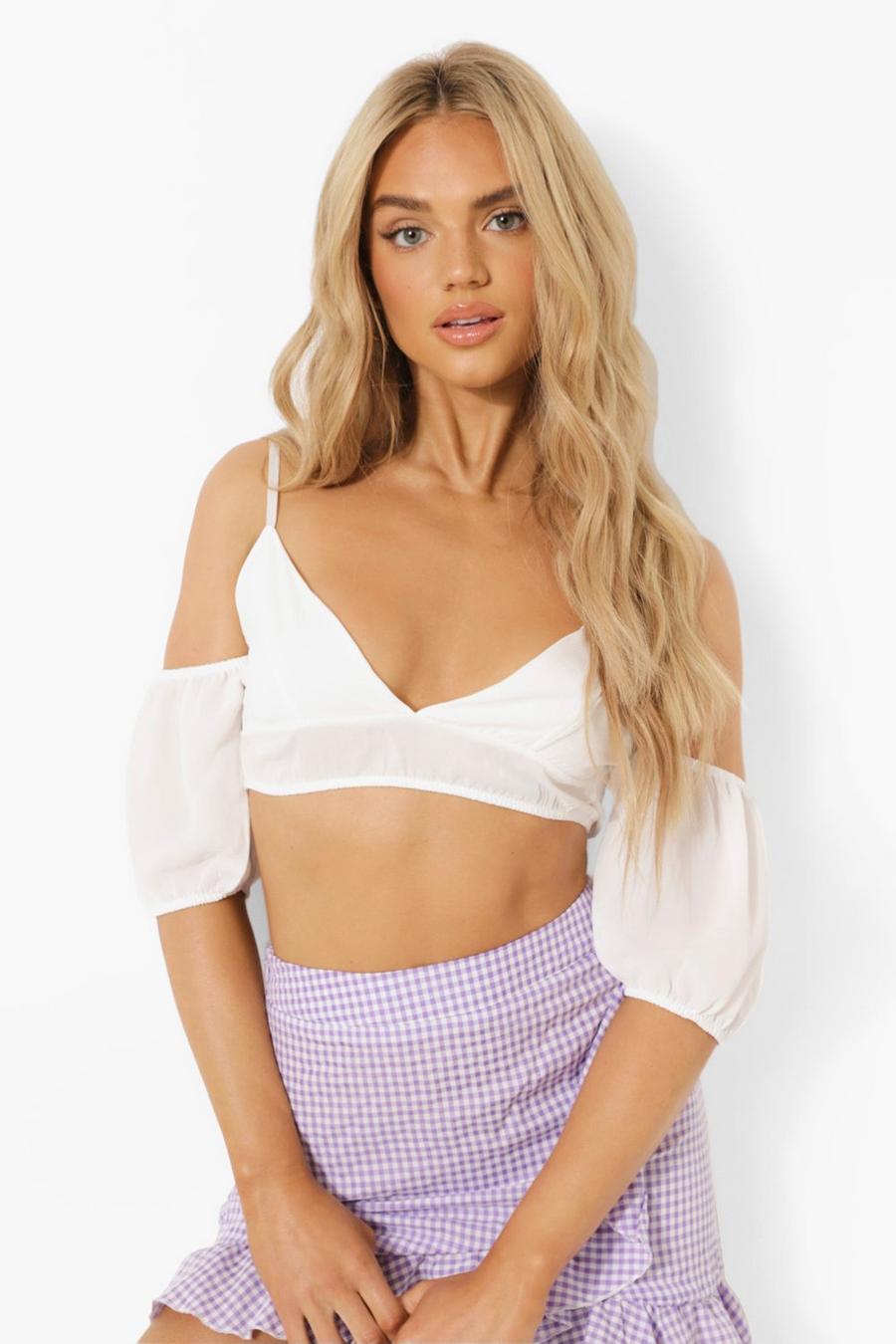 White Off The Shoulder Cotton Crop Top image number 1