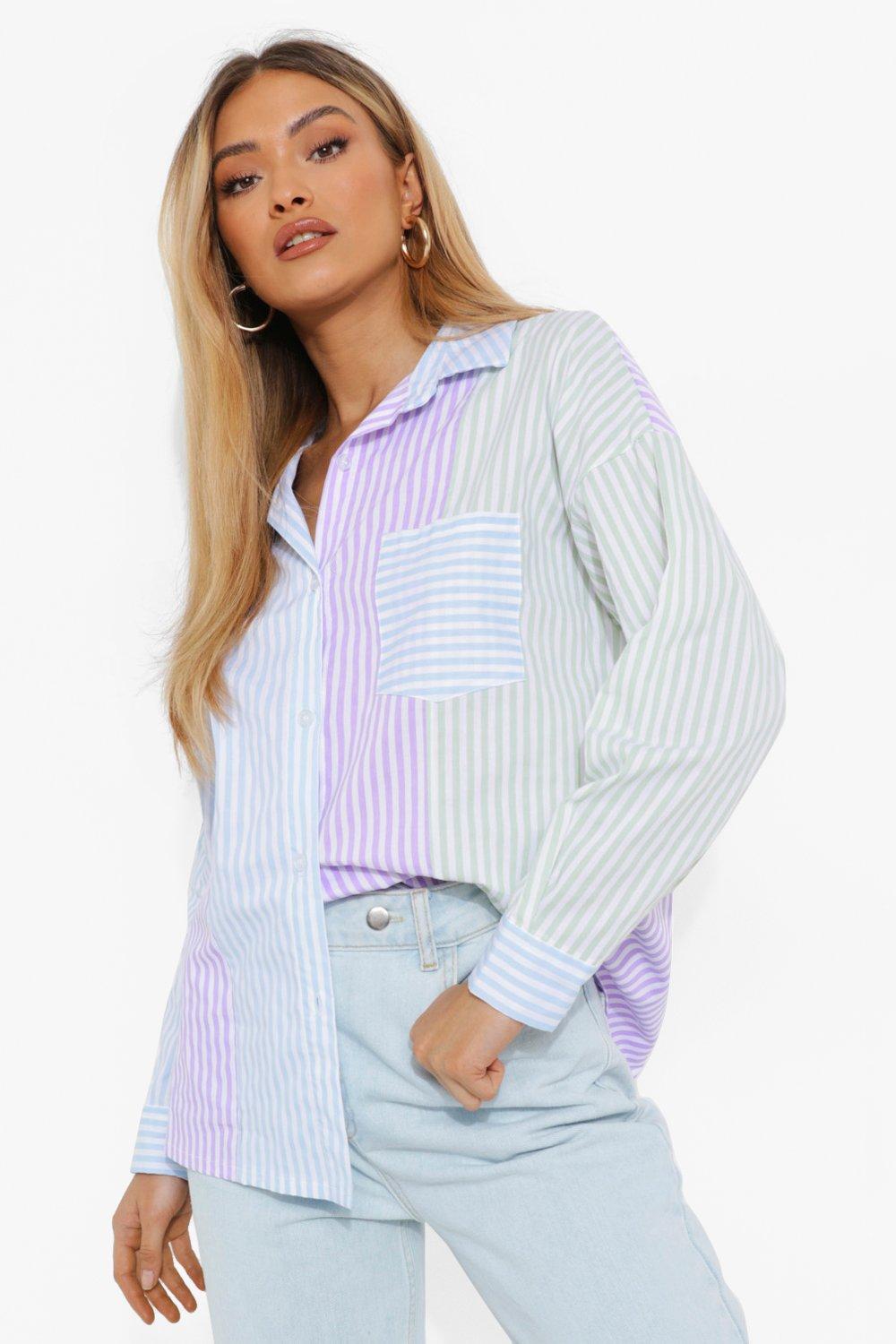 Color Block Pinstripe Oversized Shirt