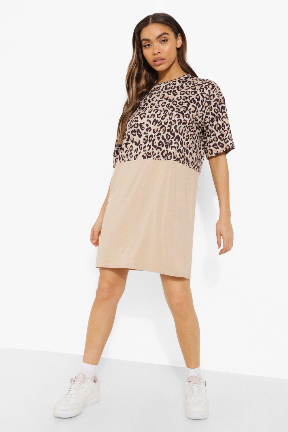 Leopard Print Oversized T Shirt Dress