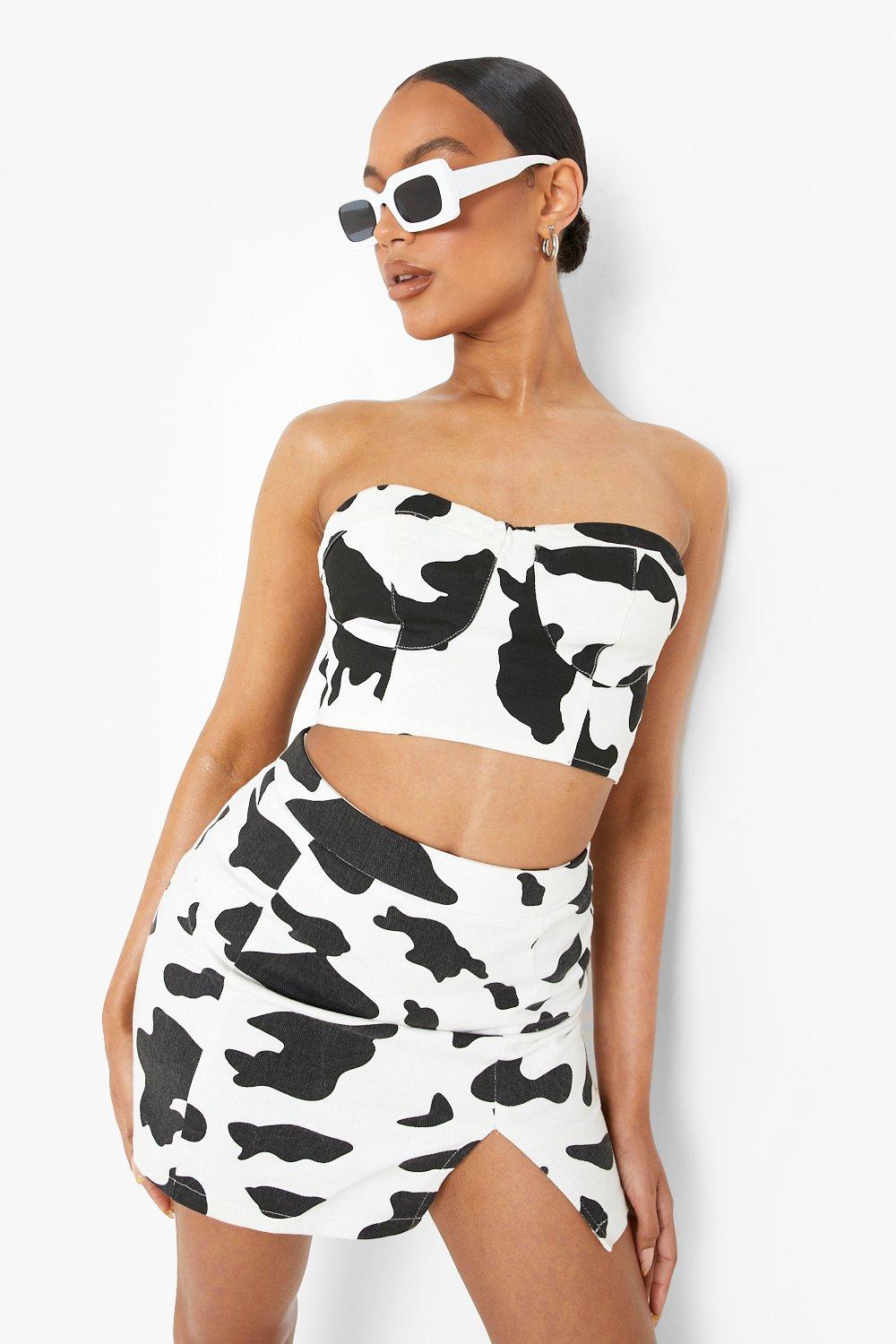 White cow shop print skirt