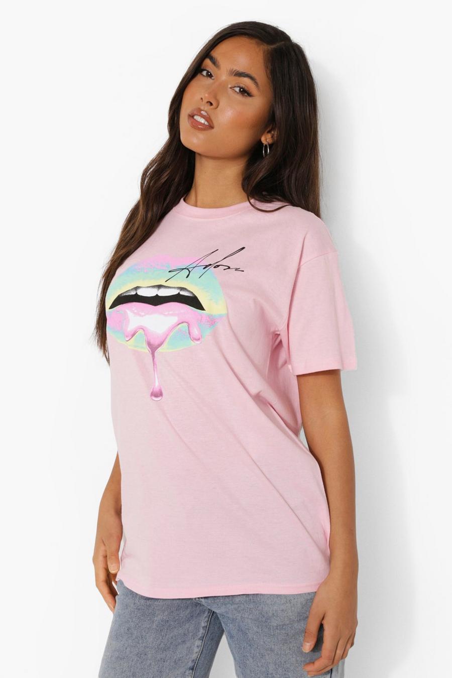 T-Shirt mit Lippenprint, Pale pink image number 1