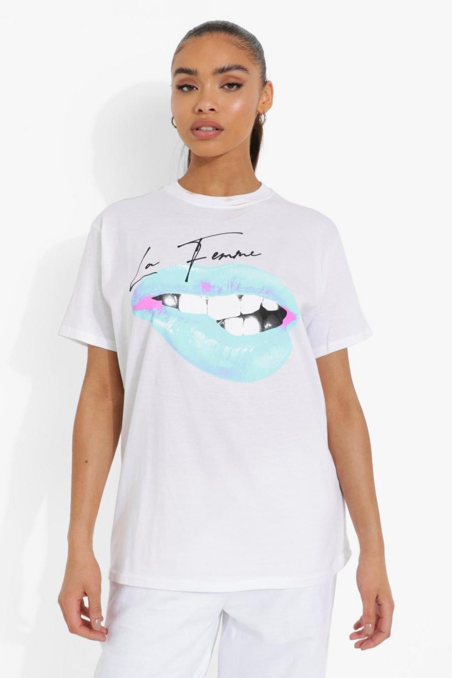 T-Shirt mit Lippenprint, White image number 1