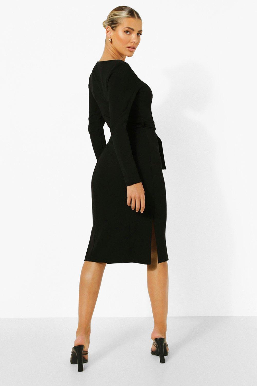 Boohoo plunge midi dress with sweetheart sale neckline and side split in black