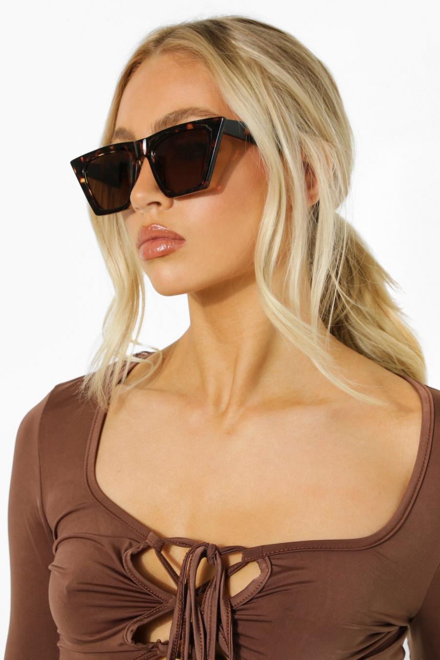 Tort Oversized Square Cat Eye Sunglasses, Brown image number 1