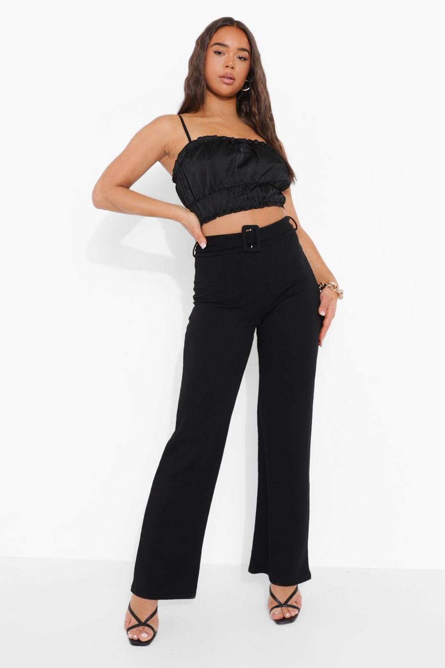 Black Belted Wide Leg Trousers image number 1