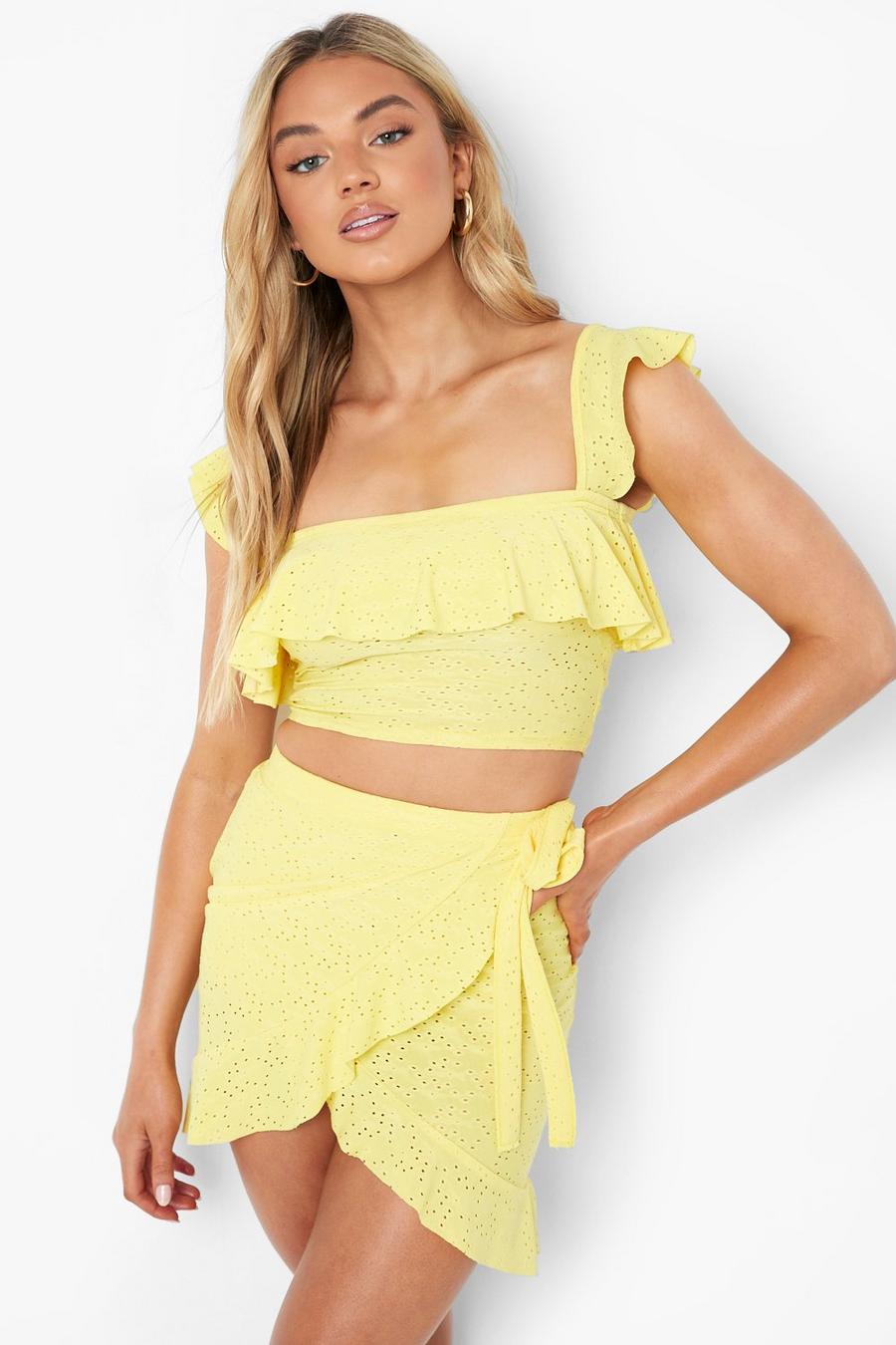 Lemon Jersey Eyelet Ruffle Crop & Skirt image number 1