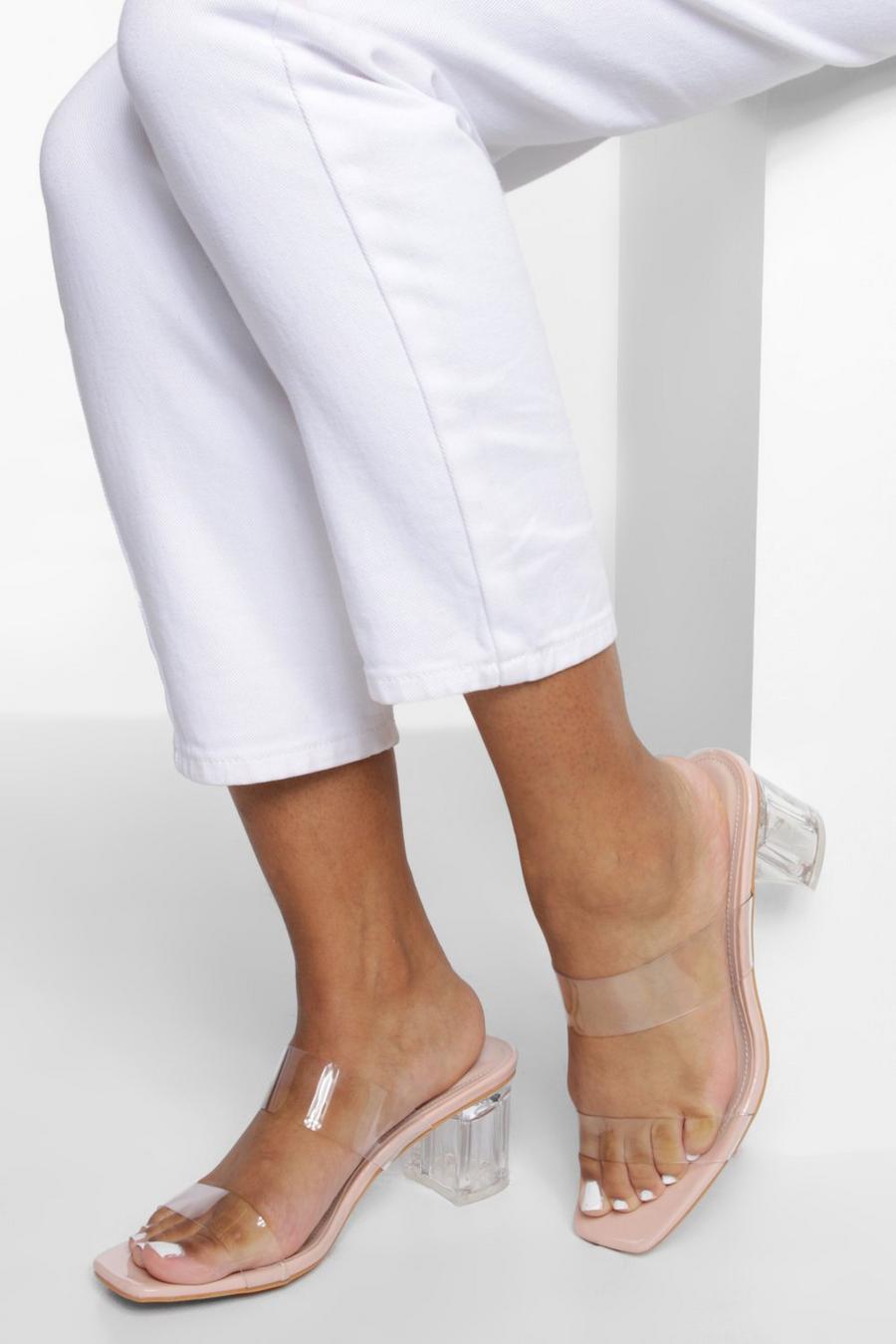 Nude Wide Fit Clear Double Strap Block Mule image number 1