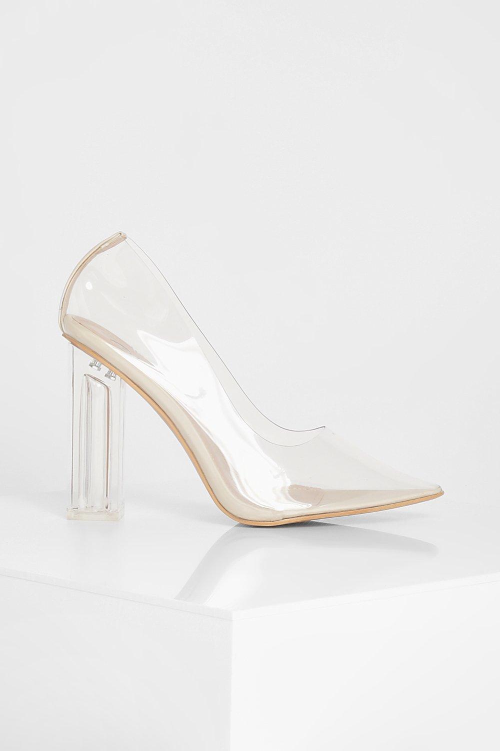 Nude block heel store clear court