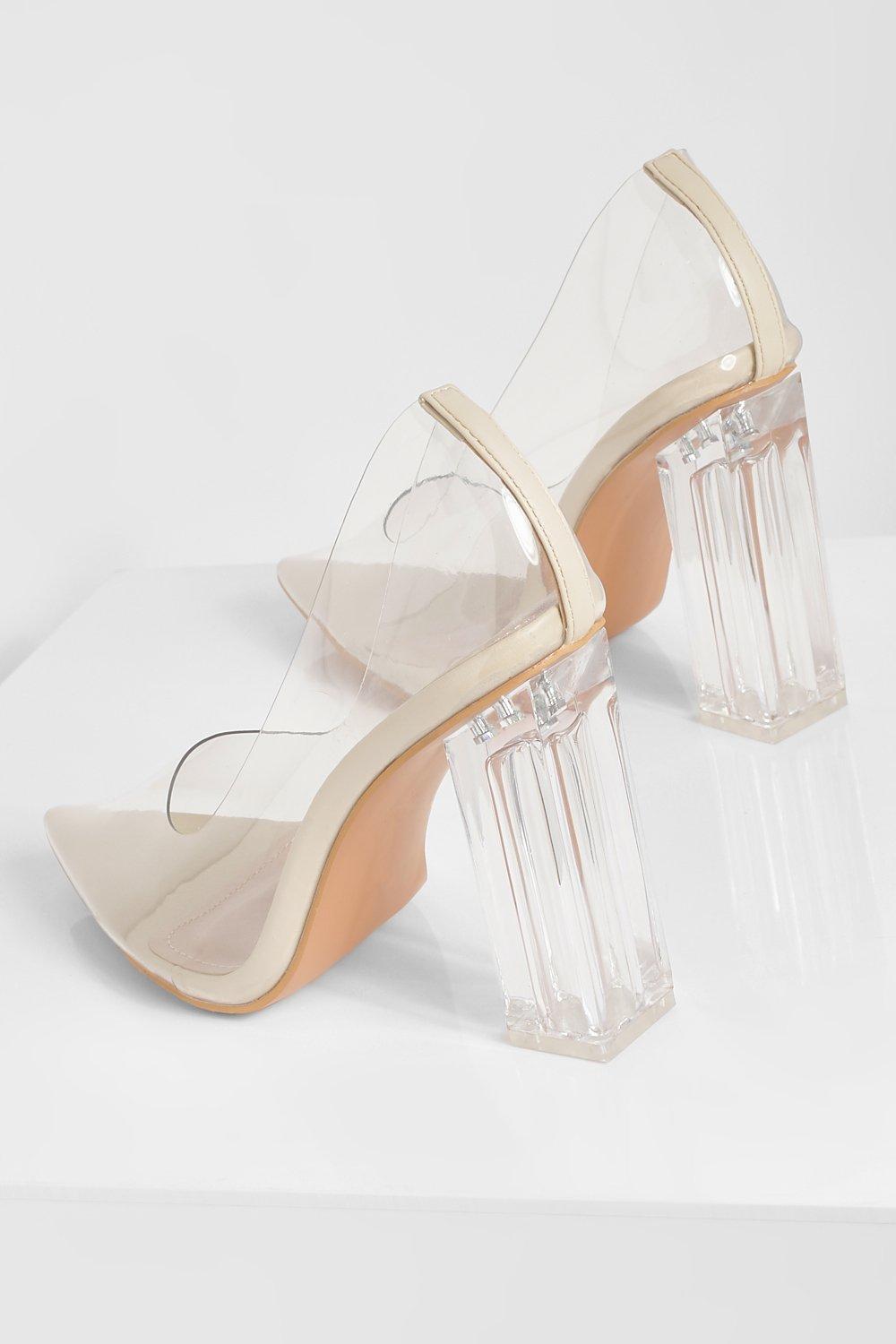 Nude block heel store clear court