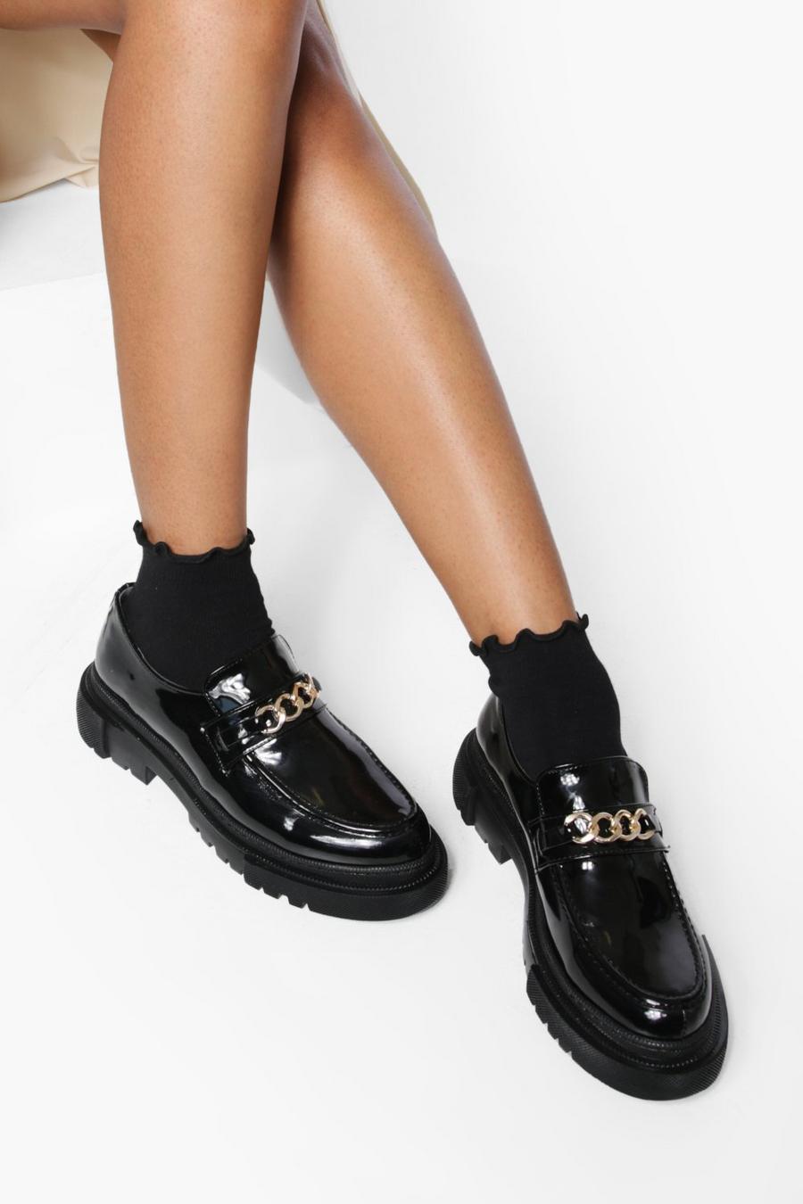 Black Chain Detail Chunky Loafers image number 1