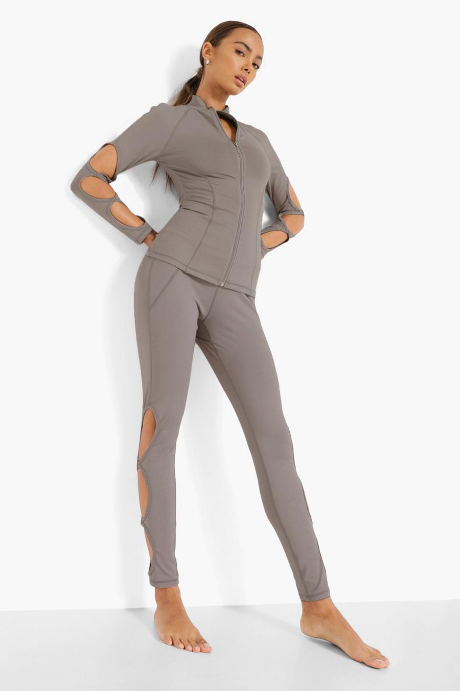 Ash grey Yoga Cut Out Legging With Peached Finish image number 1