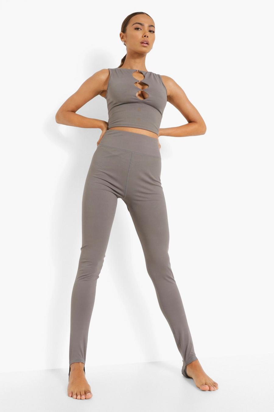 Grey grigio Yoga Stirrup Leggings With Peached Finish image number 1