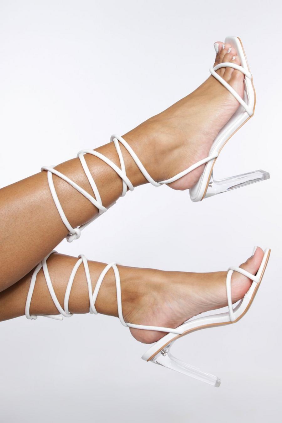 White Wide Fit Square Toe Lace Up Heels image number 1