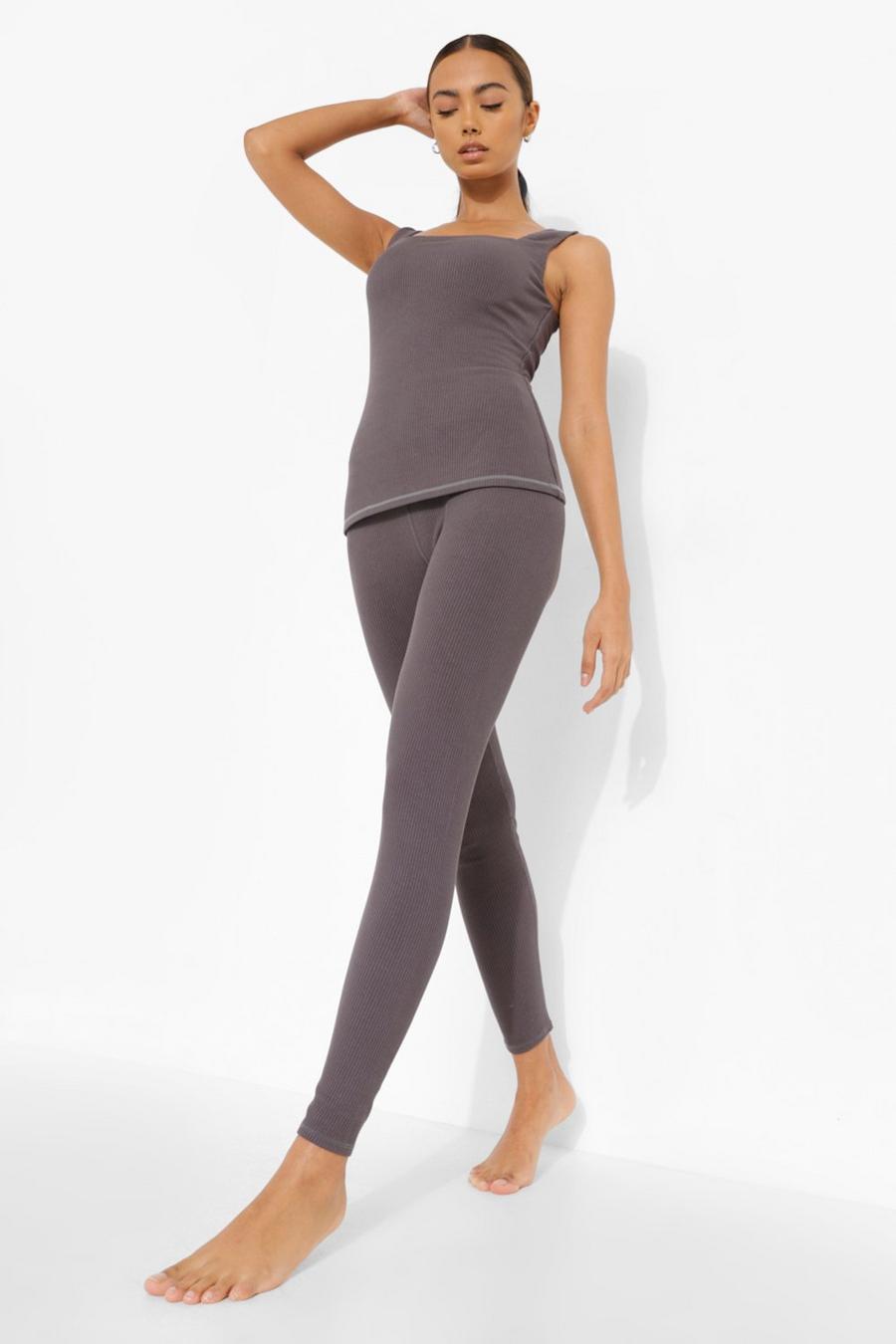 Grey grå Yoga Seamless Rib Active Leggings image number 1