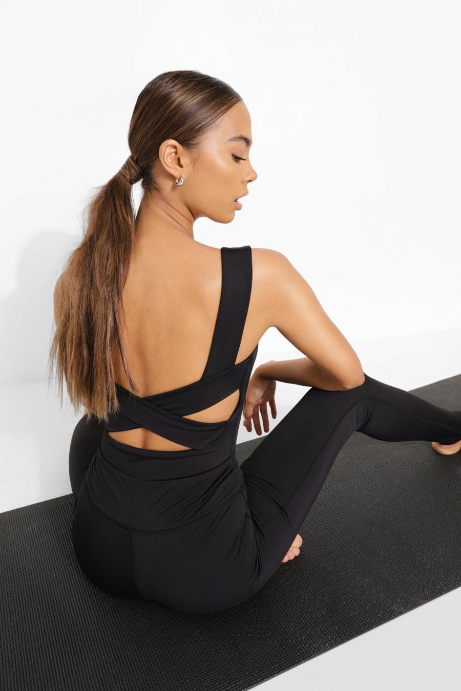 Black Yoga Seam Detail Bodysuit With Peached Finish image number 1