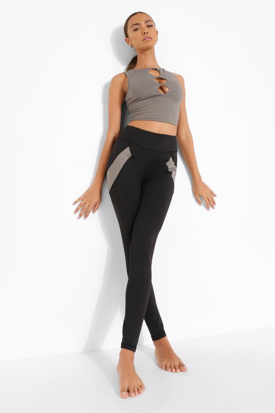 Legging da Yoga modellanti con finitura manopesca, Black image number 1