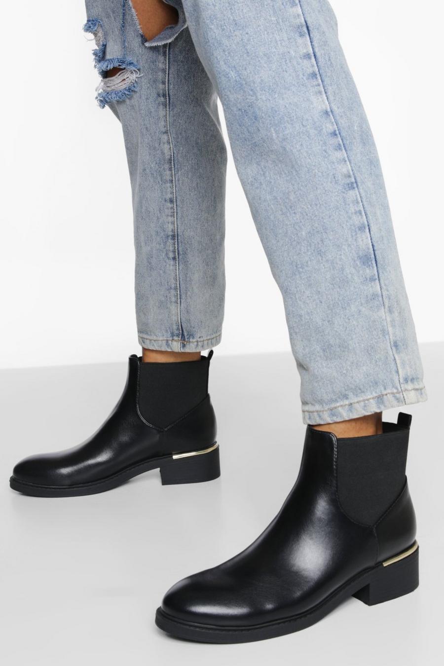 Black Wide Fit Ribbed Elastic Chelsea Boots image number 1