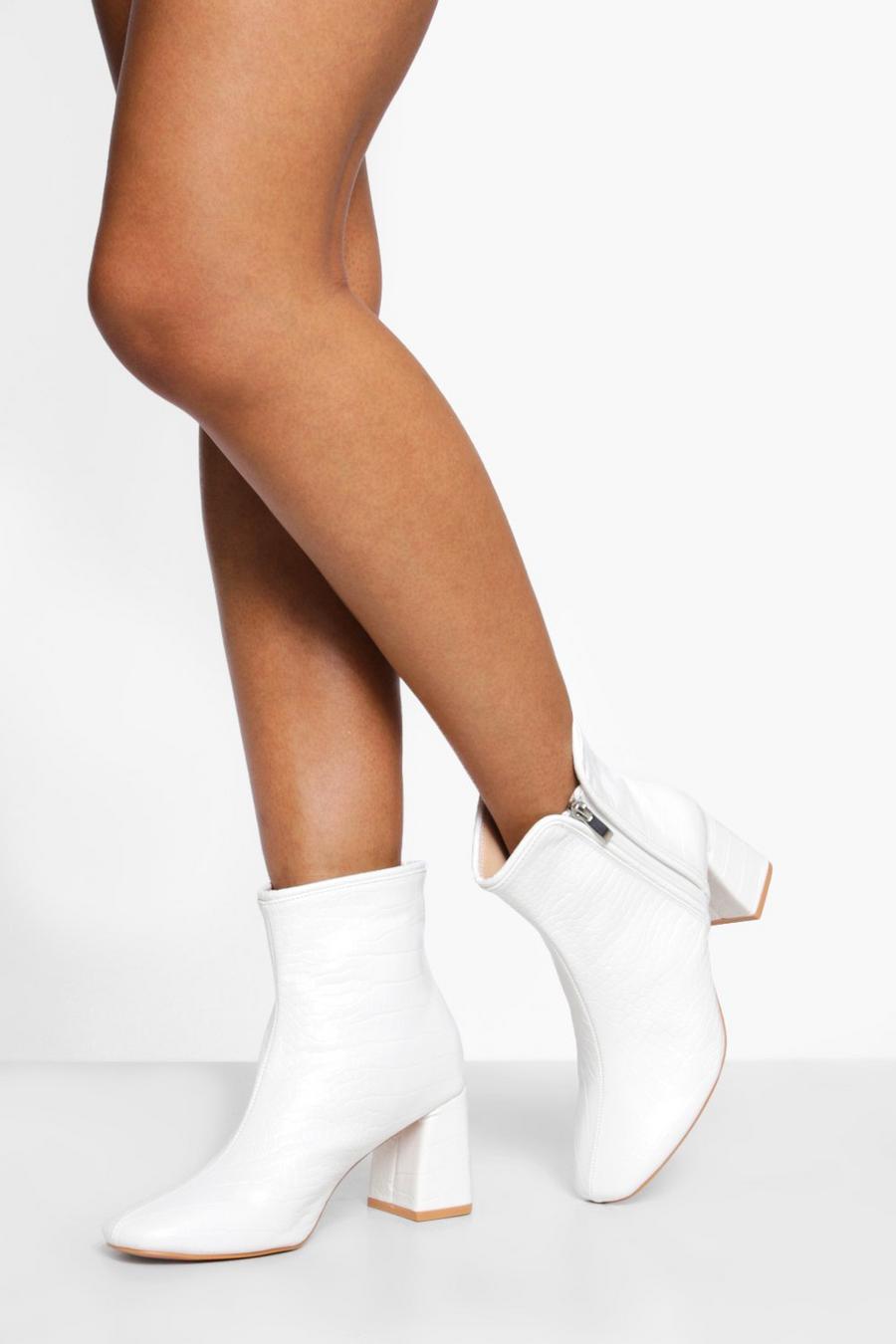 White Croc Zip Detail Shoe Boots image number 1