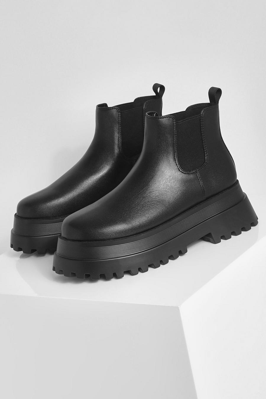 Black Extreme Chunky Chelsea Ankle Boots image number 1