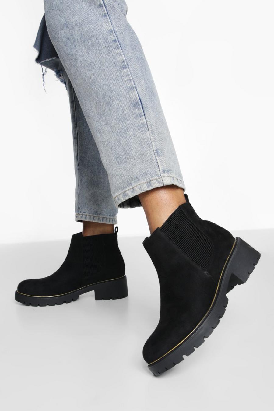 Black Wide Fit Rand Detail Chelsea Boots image number 1