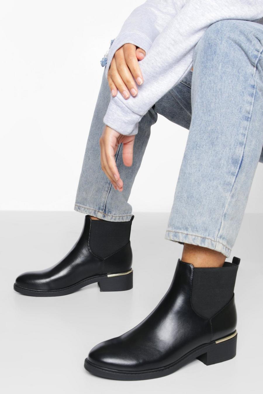 Black Ribbed Elastic Chelsea Boots image number 1