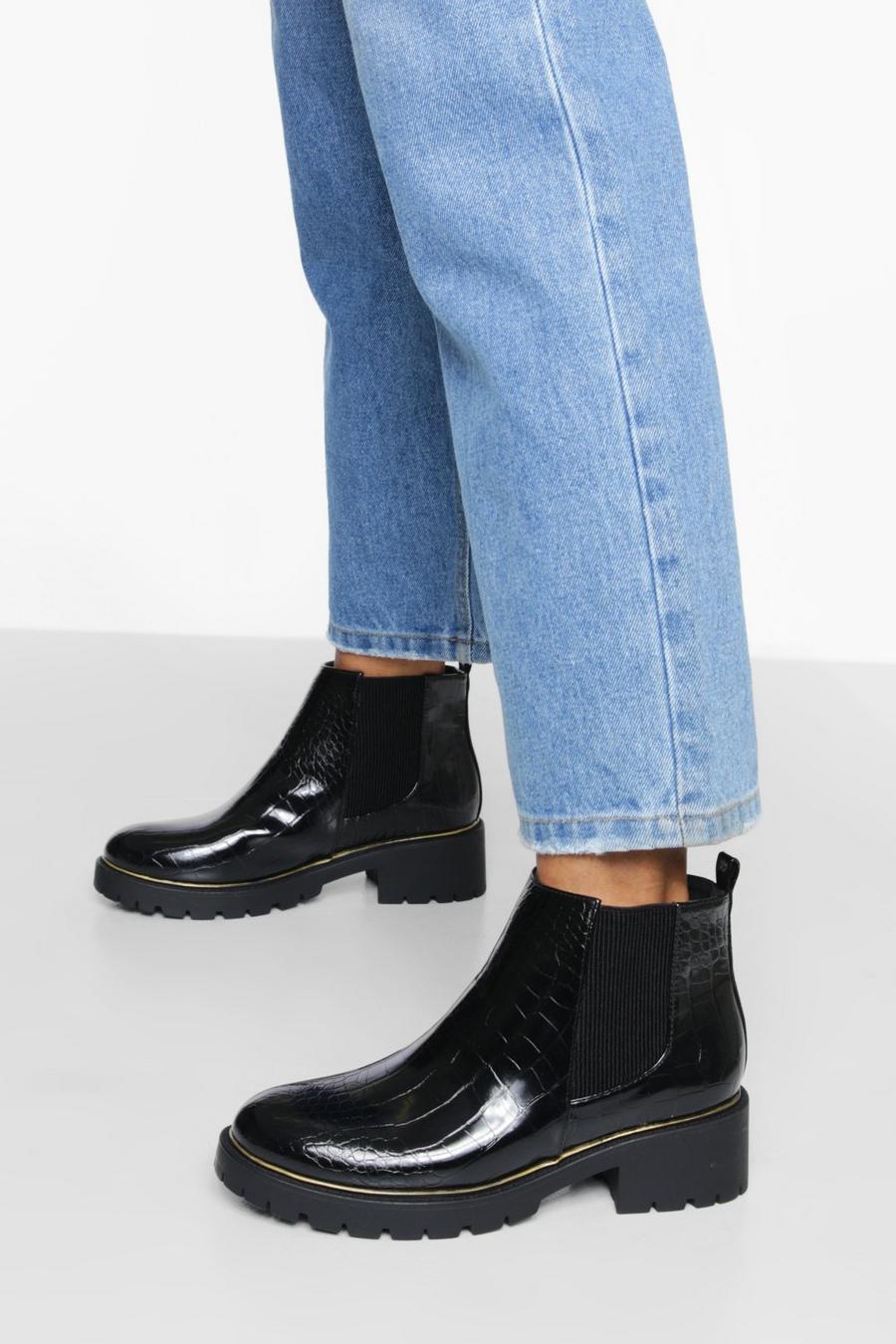 Black Rand Detail Croc Chelsea Boots image number 1