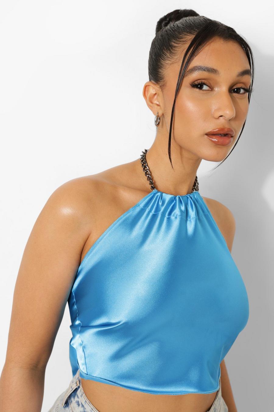 Bright blue Halter Neck Chain Detail Scarf Top image number 1