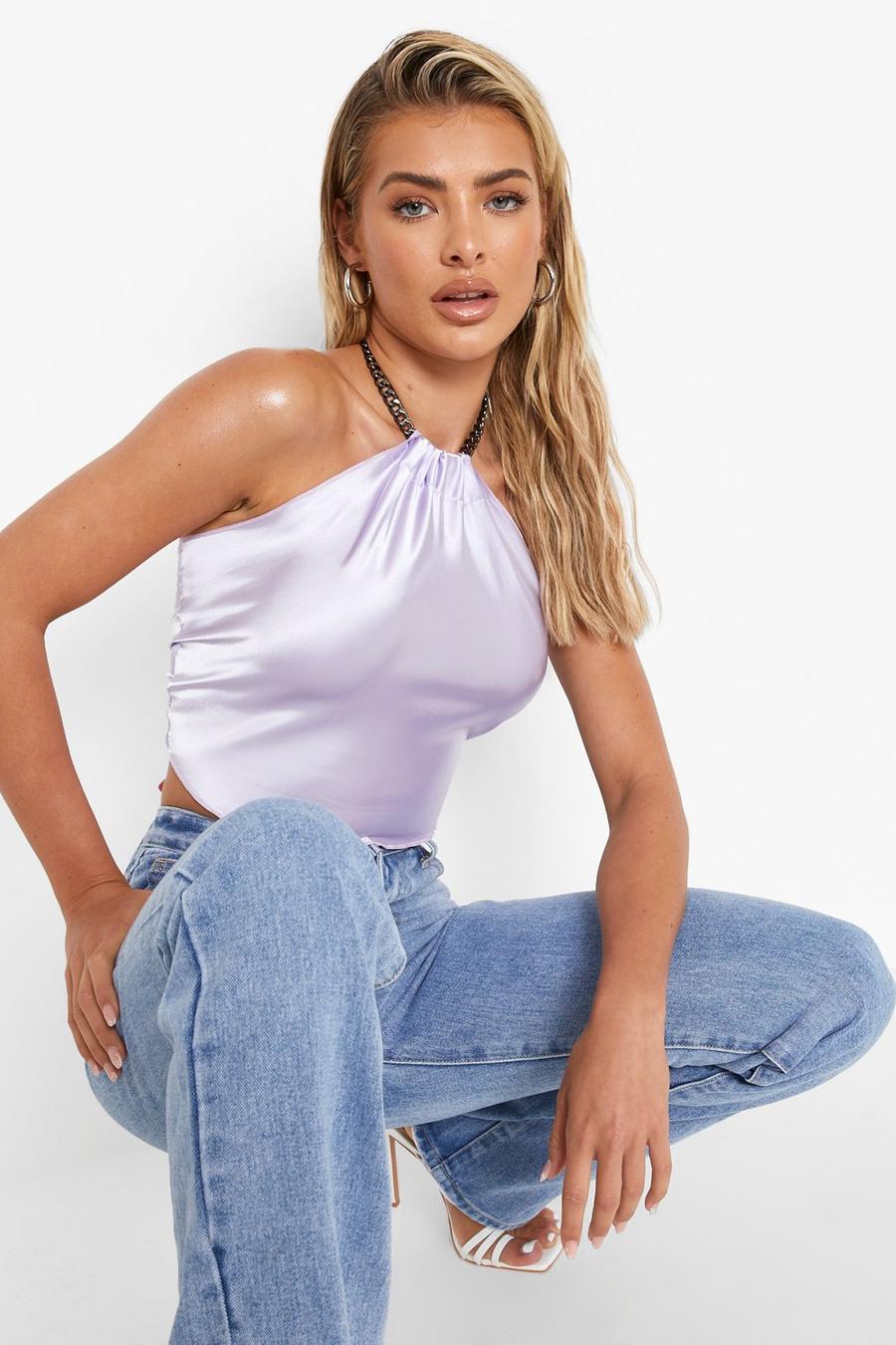 Lilac Halter Neck Chain Detail Scarf Top image number 1