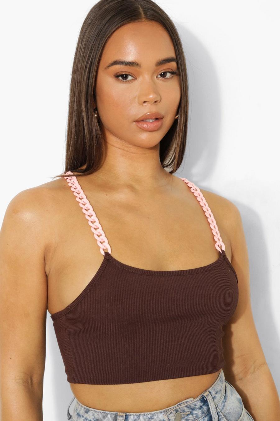 Chocolate Rib Chain Strap Crop Top image number 1