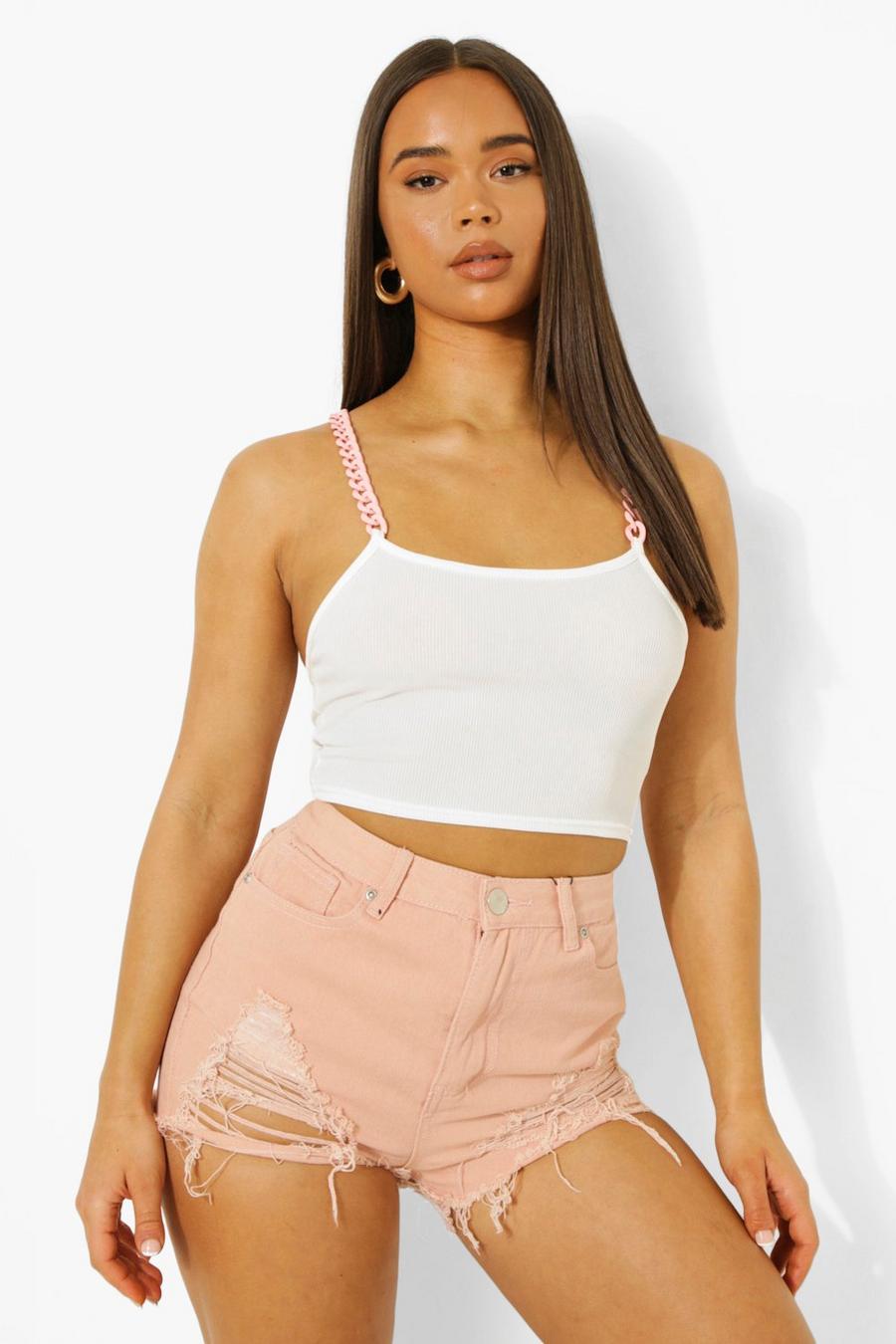 Ivory Rib Chain Strap Crop Top image number 1