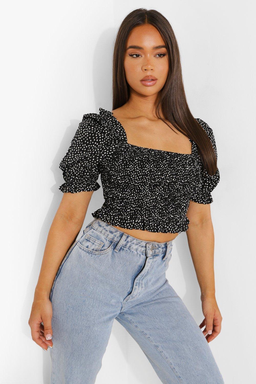 Black polka dot crop top on sale