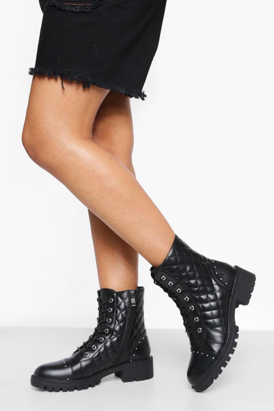 Black Quilted Lace Up Hikers image number 1