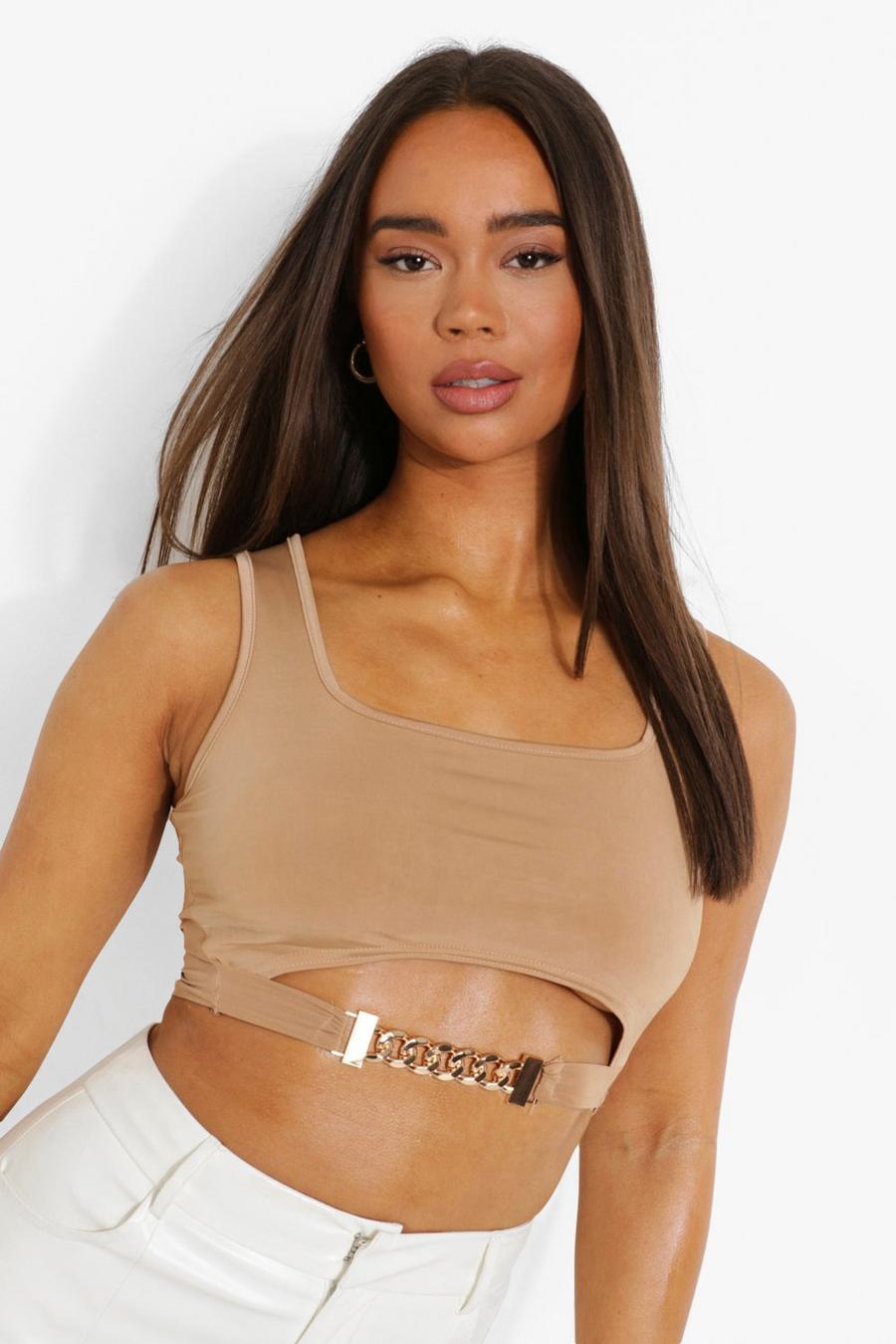 Crop top con catena, Sand image number 1